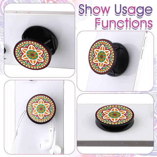 Alt view image 6 of 7 - 9 Pieces Cell Phone Grip Holder Collapsible Holder Colorful Self-Adhesive Finger Ring Sublimation for Smartphone and Tablets(Mandala Pattern)