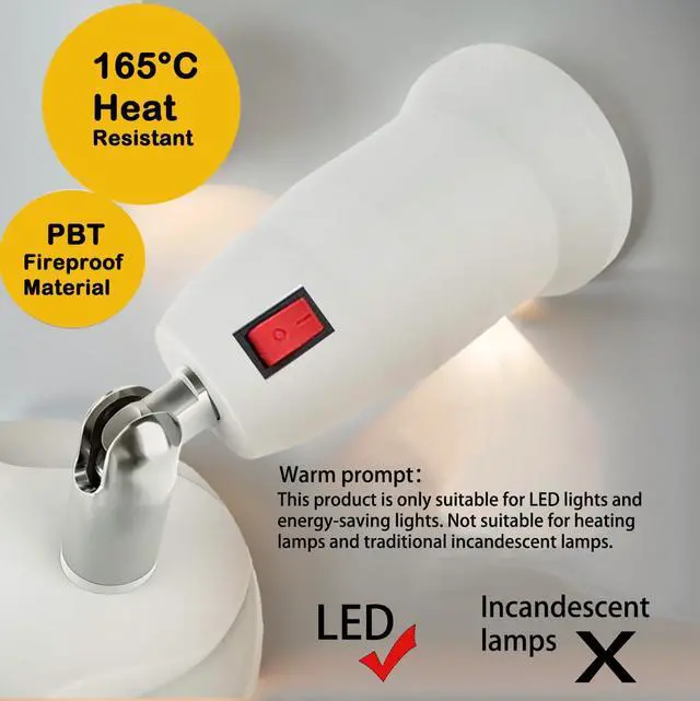 Alt view image 3 of 6 - 360° Adjustable 2-in-1 E26/E27 Splitter Socket Adapter for Standard LED Bulbs (W/SW)