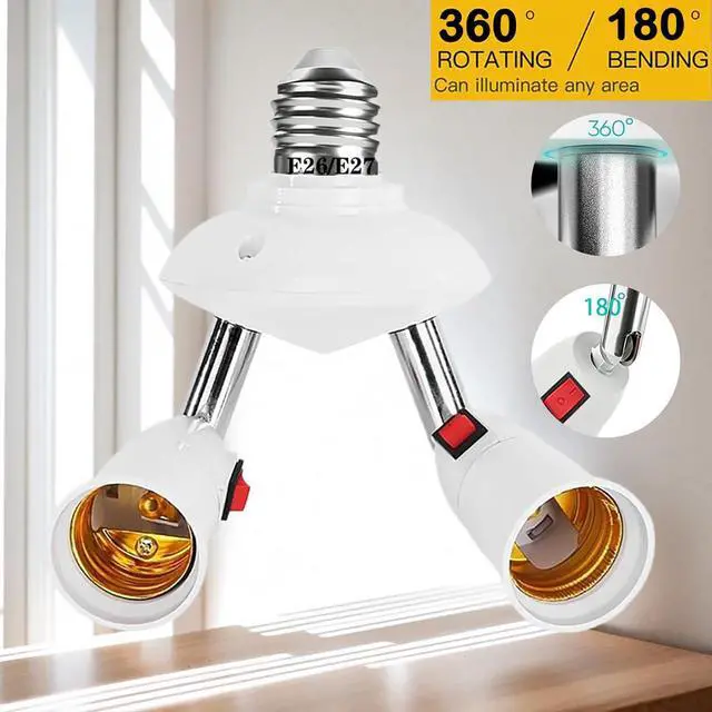 Alt view image 2 of 6 - 360° Adjustable 2-in-1 E26/E27 Splitter Socket Adapter for Standard LED Bulbs (W/SW)