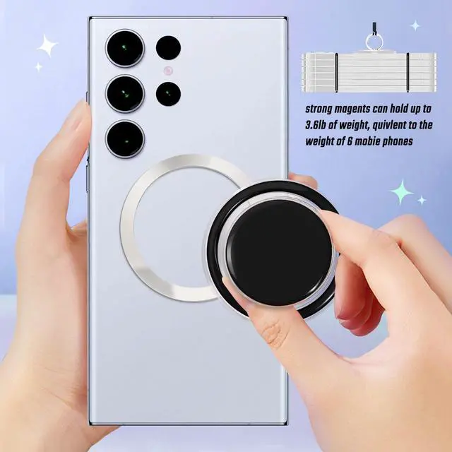 Alt view image 3 of 7 - Cell Phone Grip Compatible with Magsafe, Magnetic Collapsible Mobile Cellphone Grip Stand for Smartphone - Clear Black