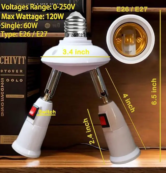 Alt view image 5 of 6 - 360° Adjustable 2-in-1 E26/E27 Splitter Socket Adapter for Standard LED Bulbs (W/SW)