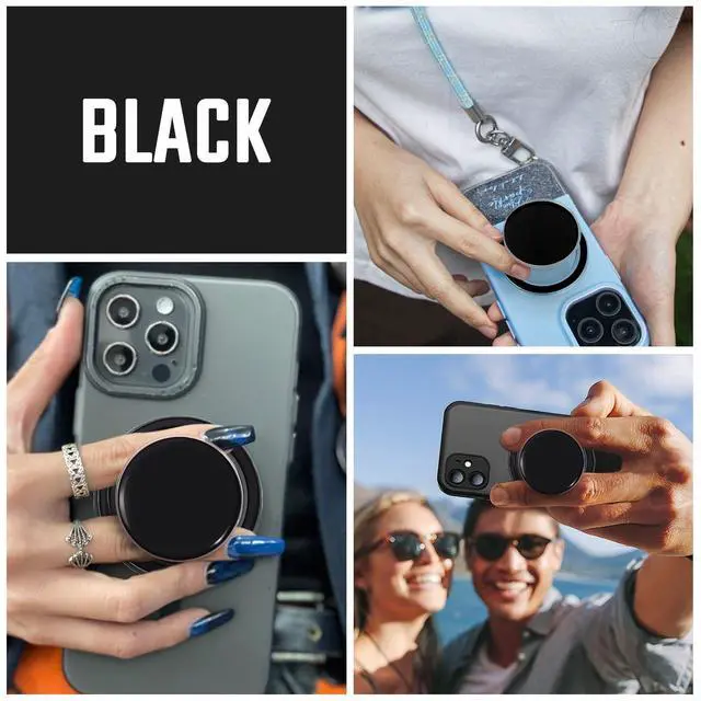 Alt view image 4 of 7 - Cell Phone Grip Compatible with Magsafe, Magnetic Collapsible Mobile Cellphone Grip Stand for Smartphone - Clear Black