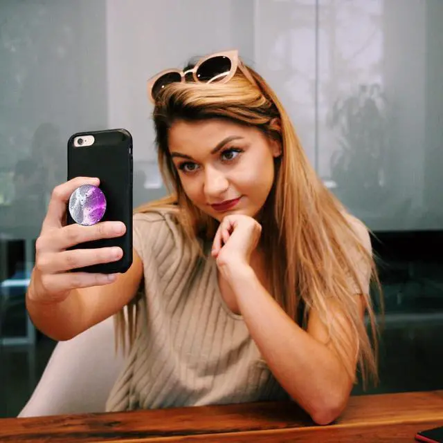 Alt view image 2 of 7 - Magnetic Phone Handle Compatible with Phones, Foldable Phone Grip Stand for Smart Phones, Tablet Computers and Mobile Phone Accessories - Transparent Glitter Resin Powder Feather Purple
