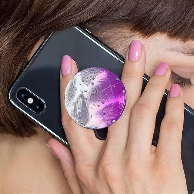 Alt view image 3 of 7 - Magnetic Phone Handle Compatible with Phones, Foldable Phone Grip Stand for Smart Phones, Tablet Computers and Mobile Phone Accessories - Transparent Glitter Resin Powder Feather Purple