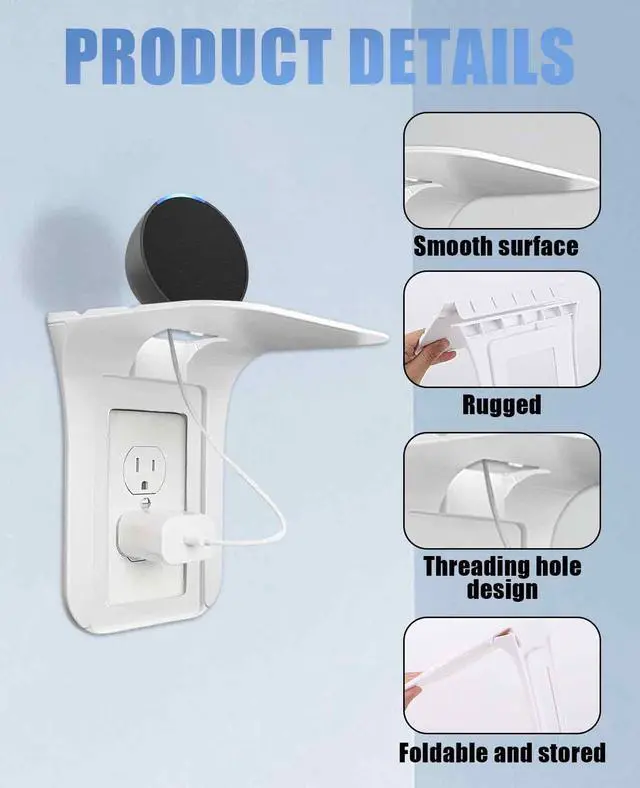 Alt view image 3 of 7 - 3 Pack Plug Shelf for Wall Outlet, Wall Mount Socket Stand for Space Saving