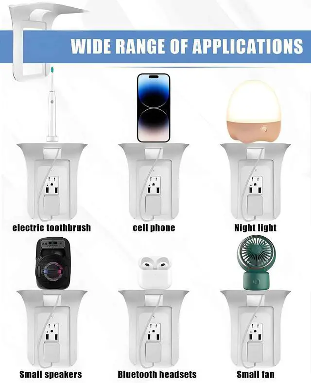 Alt view image 6 of 7 - 3 Pack Plug Shelf for Wall Outlet, Wall Mount Socket Stand for Space Saving