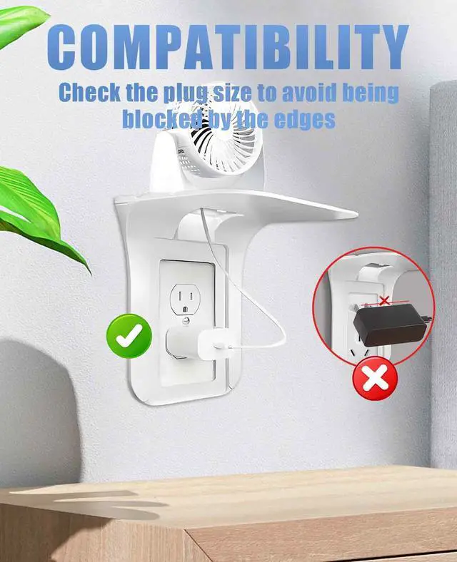 Alt view image 4 of 7 - 3 Pack Plug Shelf for Wall Outlet, Wall Mount Socket Stand for Space Saving