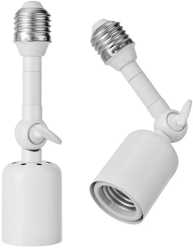 Main image of 2-Pack Heavy Duty Light Socket Extender, 360° Adjustable E26/E27 Extension Adapter for High Power Bulbs, Security Cameras & Fans, Outdoor/Indoor (White, 6.7inch)