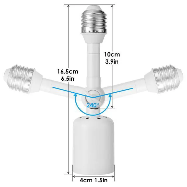 Alt view image 5 of 7 - 2-Pack Heavy Duty Light Socket Extender, 360° Adjustable E26/E27 Extension Adapter for High Power Bulbs, Security Cameras & Fans, Outdoor/Indoor (White, 6.7inch)