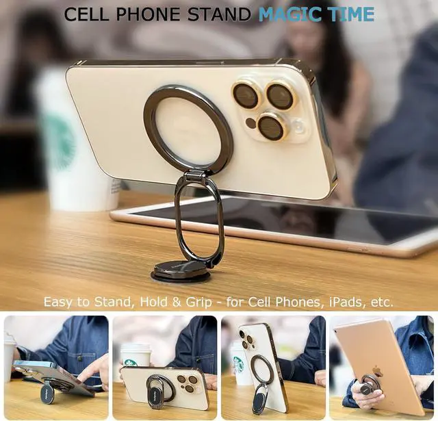 Alt view image 7 of 7 - Magnetic Phone Ring Grip Holder, Dual-Sided Magnetics Adjustable Gym Finger Ring Grip Kickstand, Removable Phone Grip, for iPhone, iPad and Smartphones