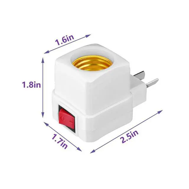 Alt view image 2 of 7 - E26/E27 Socket Extension Adapter with Switch,Plug-in Light Socket,Convert Outlet to Light Bulb Socket (4 Pack)