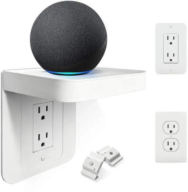Main image of Outlet Shelf, Bathroom Wall Holder with Built-in Cable Management, Wall Organizer for Smart Home Decor Space Saving Electric Toothbrush Use as Echo Holder (Decora-style rectangular, 1, Pack)