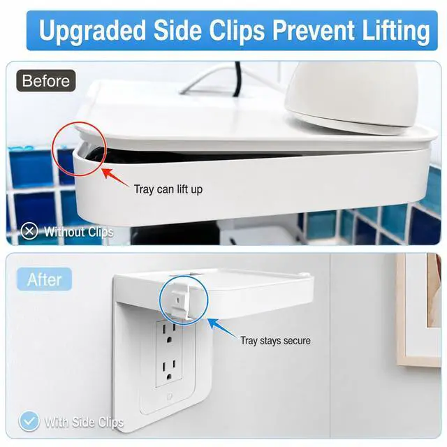 Alt view image 4 of 7 - Outlet Shelf, Bathroom Wall Holder with Built-in Cable Management, Wall Organizer for Smart Home Decor Space Saving Electric Toothbrush Use as Echo Holder (Decora-style rectangular, 1, Pack)