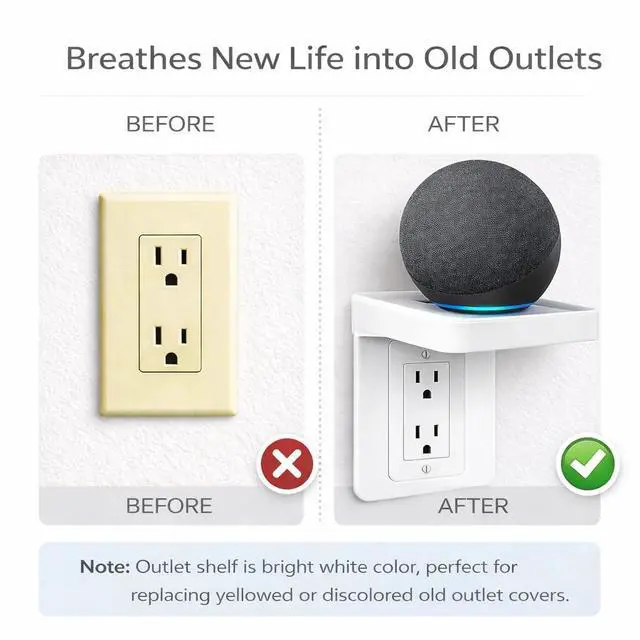 Alt view image 6 of 7 - Outlet Shelf, Bathroom Wall Holder with Built-in Cable Management, Wall Organizer for Smart Home Decor Space Saving Electric Toothbrush Use as Echo Holder (Decora-style rectangular, 1, Pack)