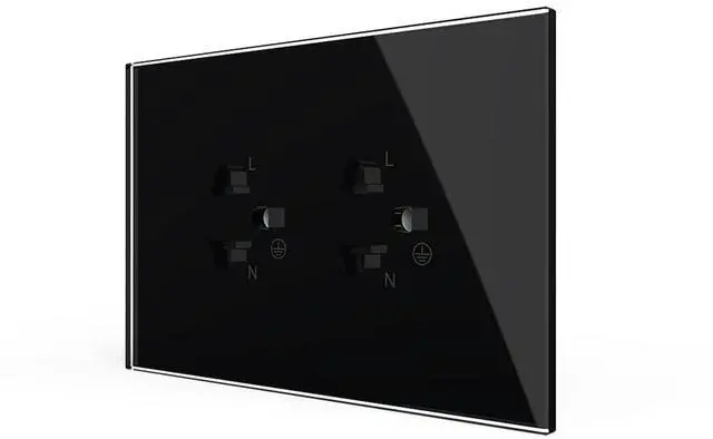 Main image of White Tamper Resistant Duplex Receptacle Standard Decorative Electrical Wall Outlet with Tempered Glass Panel AU/US Standard CE Certified,119mm*78mm Black Color