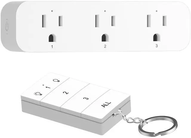 Main image of Remote Control Outlet with 3 Independent Control Sockets, Compact Wireless Remote Outlet Switch Plug, 100FT Range, 15A/1875W, Battery Included, White