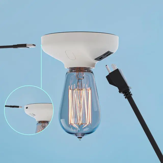 Alt view image 4 of 7 - 3-in-1 Light Socket Adapter with USB (5V/2A) & Outlet - E26/E27 Bulb to Power Outlet Converter, USB Charger Port, 3-Prong US Plug for Cameras, Projectors, Smart Devices