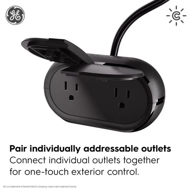 Alt view image 3 of 7 - GE Smart Plug, Outdoor Bluetooth and Wi-Fi Outlet Socket, Weather Resistant Plug, Works with Alexa and Google, Black (1 Pack)