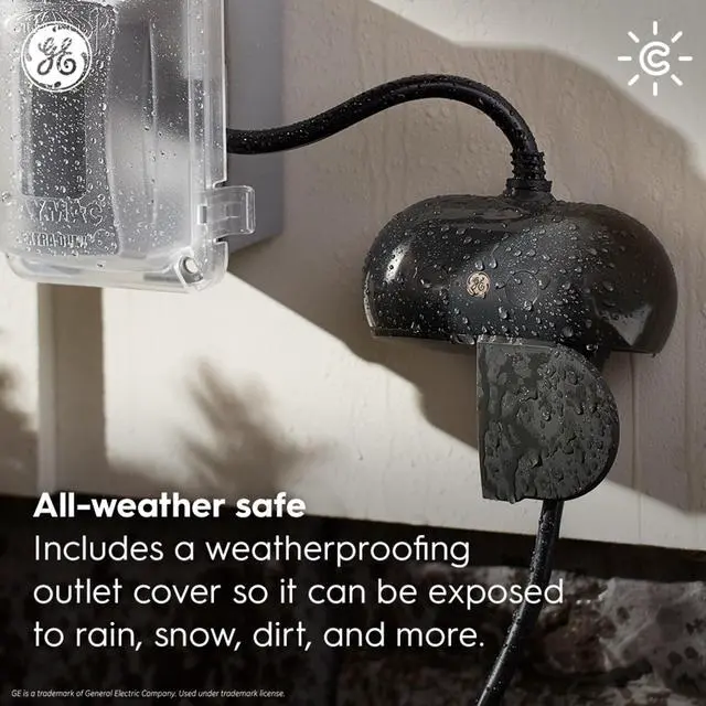Alt view image 4 of 7 - GE Smart Plug, Outdoor Bluetooth and Wi-Fi Outlet Socket, Weather Resistant Plug, Works with Alexa and Google, Black (1 Pack)