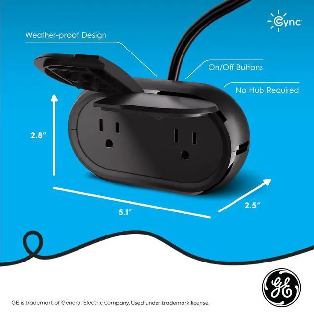 Alt view image 7 of 7 - GE Smart Plug, Outdoor Bluetooth and Wi-Fi Outlet Socket, Weather Resistant Plug, Works with Alexa and Google, Black (1 Pack)