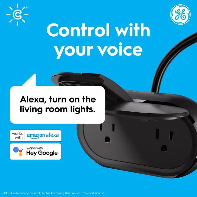 Alt view image 6 of 7 - GE Smart Plug, Outdoor Bluetooth and Wi-Fi Outlet Socket, Weather Resistant Plug, Works with Alexa and Google, Black (1 Pack)