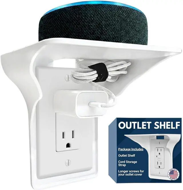 Main image of Power Perch Outlet Shelf w/ Cord Strap - Made in USA, No Drill, Holds 10lb