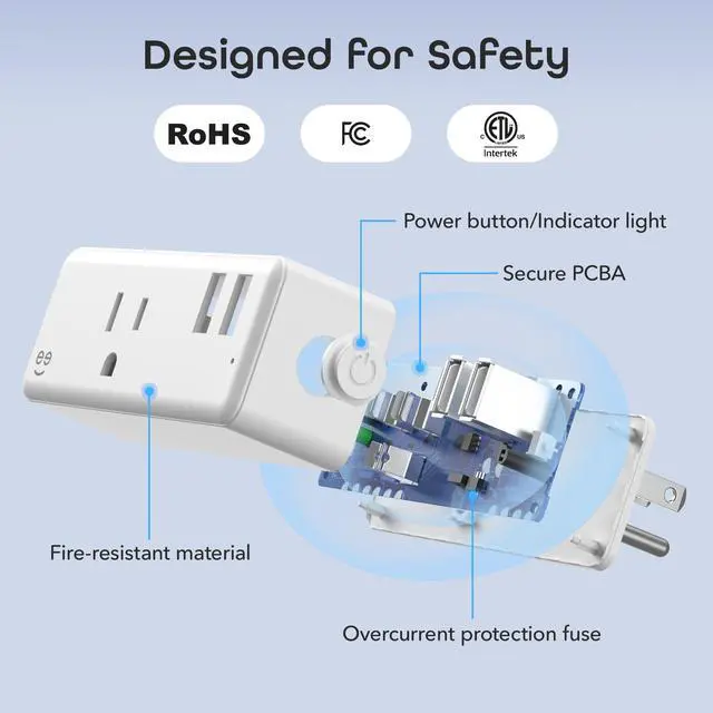 Alt view image 4 of 7 - Switch + Charge Multi Port Smart Wi-Fi Plug with 2 USB Ports, Energy Saving Outlet with App Control, Compatible with Alexa and Google Home