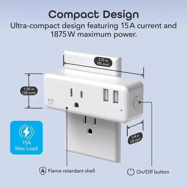 Alt view image 7 of 7 - Switch + Charge Multi Port Smart Wi-Fi Plug with 2 USB Ports, Energy Saving Outlet with App Control, Compatible with Alexa and Google Home