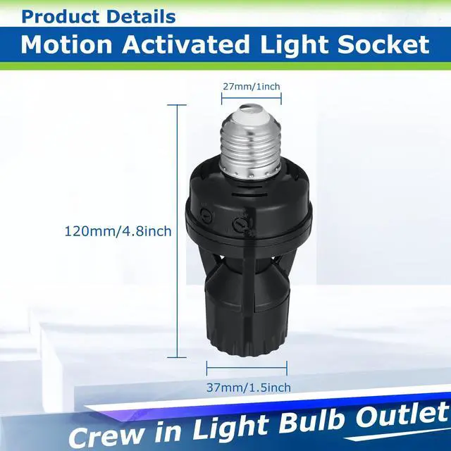 Alt view image 2 of 6 - Pcs Motion Sensor Light Socket Smart Screw in Light Bulb Outlet Compatible with E26/e27 Motion Activated Bulb Holder Adapter Automatic Control for Porch Garage Storage Room (Black)