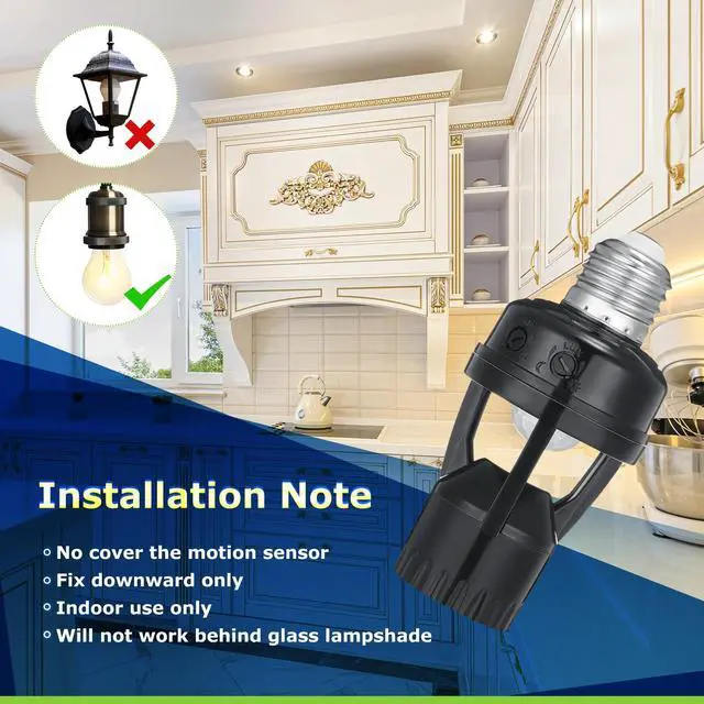 Alt view image 3 of 6 - Pcs Motion Sensor Light Socket Smart Screw in Light Bulb Outlet Compatible with E26/e27 Motion Activated Bulb Holder Adapter Automatic Control for Porch Garage Storage Room (Black)
