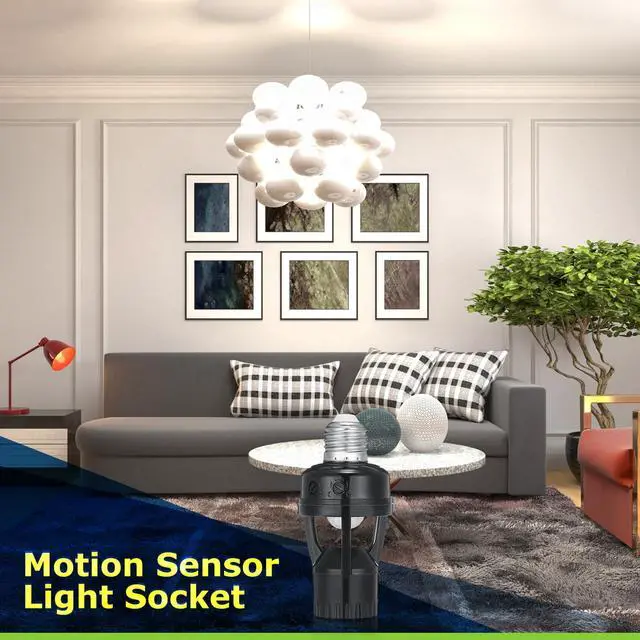 Alt view image 6 of 6 - Pcs Motion Sensor Light Socket Smart Screw in Light Bulb Outlet Compatible with E26/e27 Motion Activated Bulb Holder Adapter Automatic Control for Porch Garage Storage Room (Black)