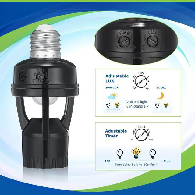 Alt view image 5 of 6 - Pcs Motion Sensor Light Socket Smart Screw in Light Bulb Outlet Compatible with E26/e27 Motion Activated Bulb Holder Adapter Automatic Control for Porch Garage Storage Room (Black)