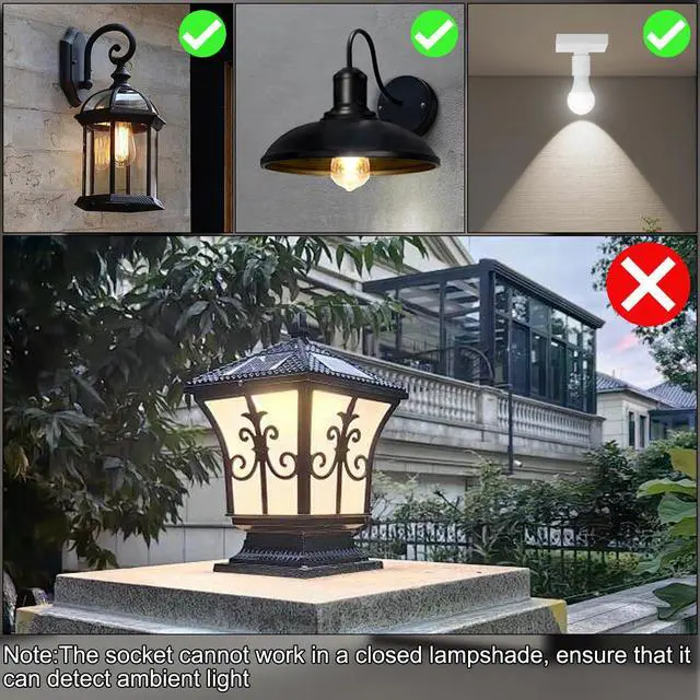 Alt view image 7 of 7 - 2-Pack Motion Sensor Light Socket, Smart E26/E27 Radar Detection Socket Adapter with Ambient Light Sensor, Auto On/Off for Garage, Porch, Yard, Hallway, 100-240V, Up to 60W