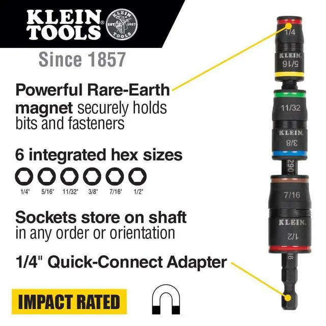 Alt view image 2 of 7 - 32907 Impact Driver, 7-in-1 SAE Impact Socket Set, Flip Socket Set with 1/4, 5/16, 11/32, 3/8, 7/16 and 1/2-Inch Nut Driver Sizes and 1/4-Inch Bit Holder, 5-Inch Shaft