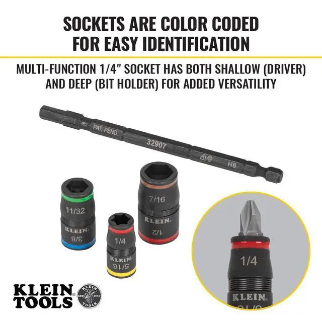 Alt view image 3 of 7 - 32907 Impact Driver, 7-in-1 SAE Impact Socket Set, Flip Socket Set with 1/4, 5/16, 11/32, 3/8, 7/16 and 1/2-Inch Nut Driver Sizes and 1/4-Inch Bit Holder, 5-Inch Shaft