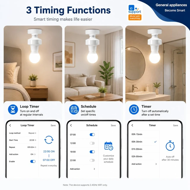 Alt view image 3 of 7 - Wi-Fi Smart 2.4G Remote Control Light Socket E26 E27 Bulb Socket Adapter, eWeLink APP Remote Timing, Compatible with Alexa and Google
