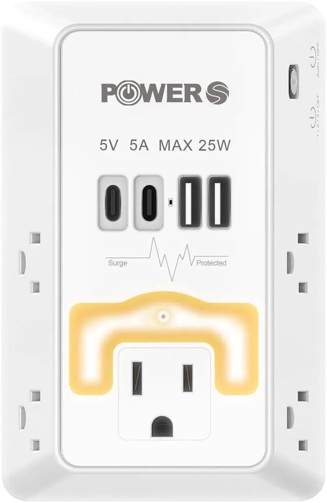 Main image of Snug Multi Plug Wall Outlet with USB Ports (2C2A), Wall Outlet with Night Light, Surge Protector, Wall Plug Adapter for Multiple Devices, Wall Socket Expander