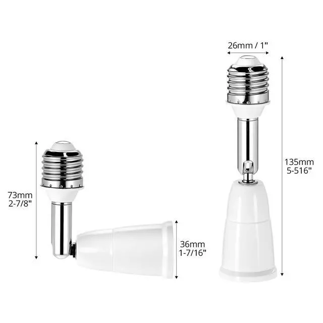 Alt view image 6 of 7 - Light Socket Extender, 3 Pack E26/E27 4.5 Inch Extension with 350° Rotation & 180° Bend, Medium Base Light Bulb Extension Socket Adapter for Recessed Fixtures, LED/Smart/Sensor Bulbs
