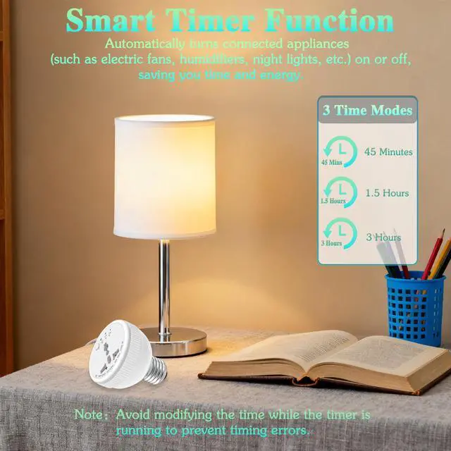 Alt view image 3 of 7 - E26/E27 Light Socket Outlet Adapter with 3 Auto-Off Smart Timer Setting & Night Light,Light Bulb with Plug Outlet for US/EU/UK/in Plugs,Support Power Rating 1250W Max for Bedroom, Hallway or Bathroom