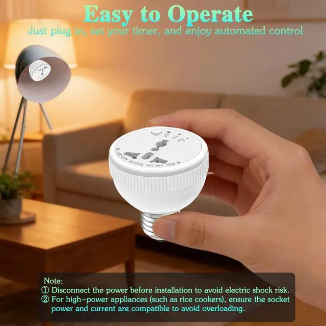 Alt view image 6 of 7 - E26/E27 Light Socket Outlet Adapter with 3 Auto-Off Smart Timer Setting & Night Light,Light Bulb with Plug Outlet for US/EU/UK/in Plugs,Support Power Rating 1250W Max for Bedroom, Hallway or Bathroom