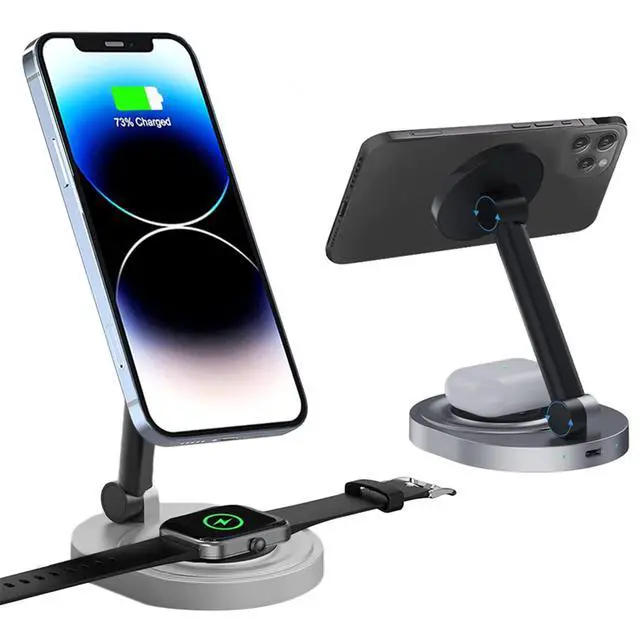 Main image of Magnetic Wireless Charger Stand for Mag-Safe Charger, Foldable 15W Fast Wireless Charging Station, 2-in-1 Charging Stand Dock for Apple iPhone 17/Air/16/15 Pro Max/Apple Watch/AirPods 2/ Pro