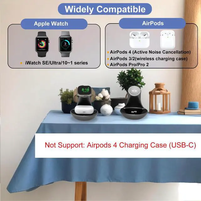 Alt view image 2 of 7 - for Apple Watch Charger,for iWatch Charger Stand,for Airpods 4/3/2/Pro,2 in 1 Wireless Fast Watch Stand Charging Compatible with iWatch 10/9/8/7/6/5/4/SE, Holder Charging Dock Cable(Gray)