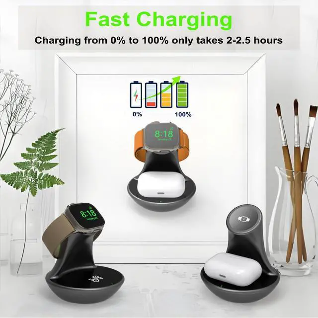 Alt view image 4 of 7 - for Apple Watch Charger,for iWatch Charger Stand,for Airpods 4/3/2/Pro,2 in 1 Wireless Fast Watch Stand Charging Compatible with iWatch 10/9/8/7/6/5/4/SE, Holder Charging Dock Cable(Gray)