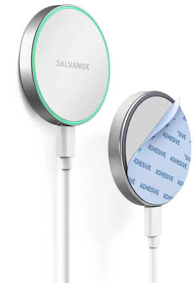 Main image of Compatible with MagSafe Wall Mounted Magnetic Wireless Charger (15W) Fast Charging, Stick-on Adhesive Design with Long Removable USB-C Cable (10Ft) White
