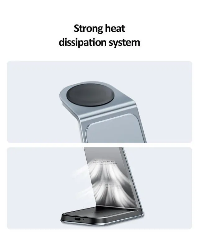 Alt view image 5 of 7 - Wireless Cell Phone Charger Station 3 in 1, Magnetic Wireless Fast Charger Dock Stand for iPhone, Apple Watch, AirPods Pro, 15W USB-C iPhone Charger, Black20W Adapter