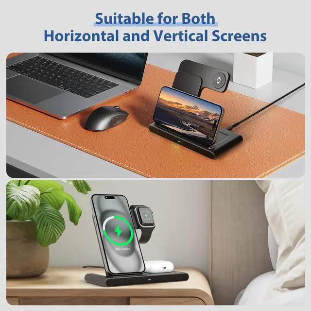 Alt view image 7 of 7 - Multi-Device 3 in 1 Foldable Qi Wireless Charger, Case-Friendly Charging Station for iPhone 17-12, Apple Watch & AirPods, for Desk, Nightstand & Travel Use (Black)