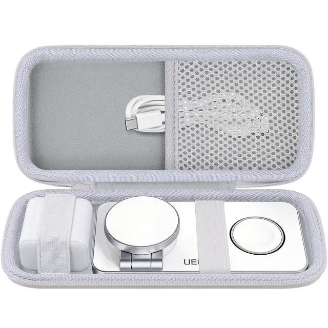Alt view image 3 of 7 - for UEQ/VBA/KEEPRO Foldable 3 in 1 Wireless Charging Station Hard Travel Case,Compatible with Magsafe Charger Stand(White Case)