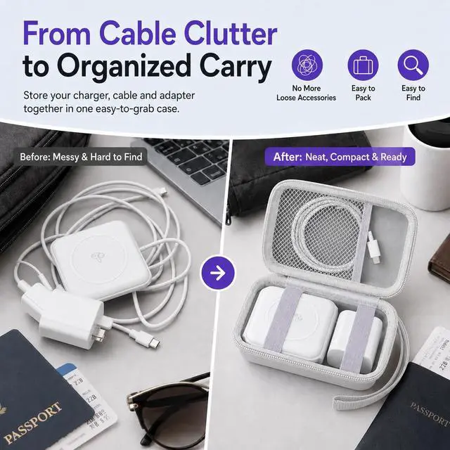 Alt view image 3 of 7 - Hard Shell Travel Case for Iseyyox/for UCOMX/for RTOPS 3 in 1 Wireless Charger, Portable Storage Organizer Bag for Foldable Charging Station, Cable & Adapter Pocket, Case Only White
