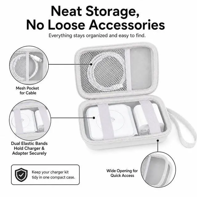 Alt view image 6 of 7 - Hard Shell Travel Case for Iseyyox/for UCOMX/for RTOPS 3 in 1 Wireless Charger, Portable Storage Organizer Bag for Foldable Charging Station, Cable & Adapter Pocket, Case Only White