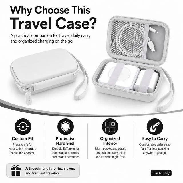 Alt view image 7 of 7 - Hard Shell Travel Case for Iseyyox/for UCOMX/for RTOPS 3 in 1 Wireless Charger, Portable Storage Organizer Bag for Foldable Charging Station, Cable & Adapter Pocket, Case Only White